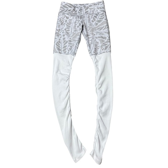 Alo Yoga High Waist Barre Leggings Capri XS Feather Print Athletic‎ White - Picture 1 of 7